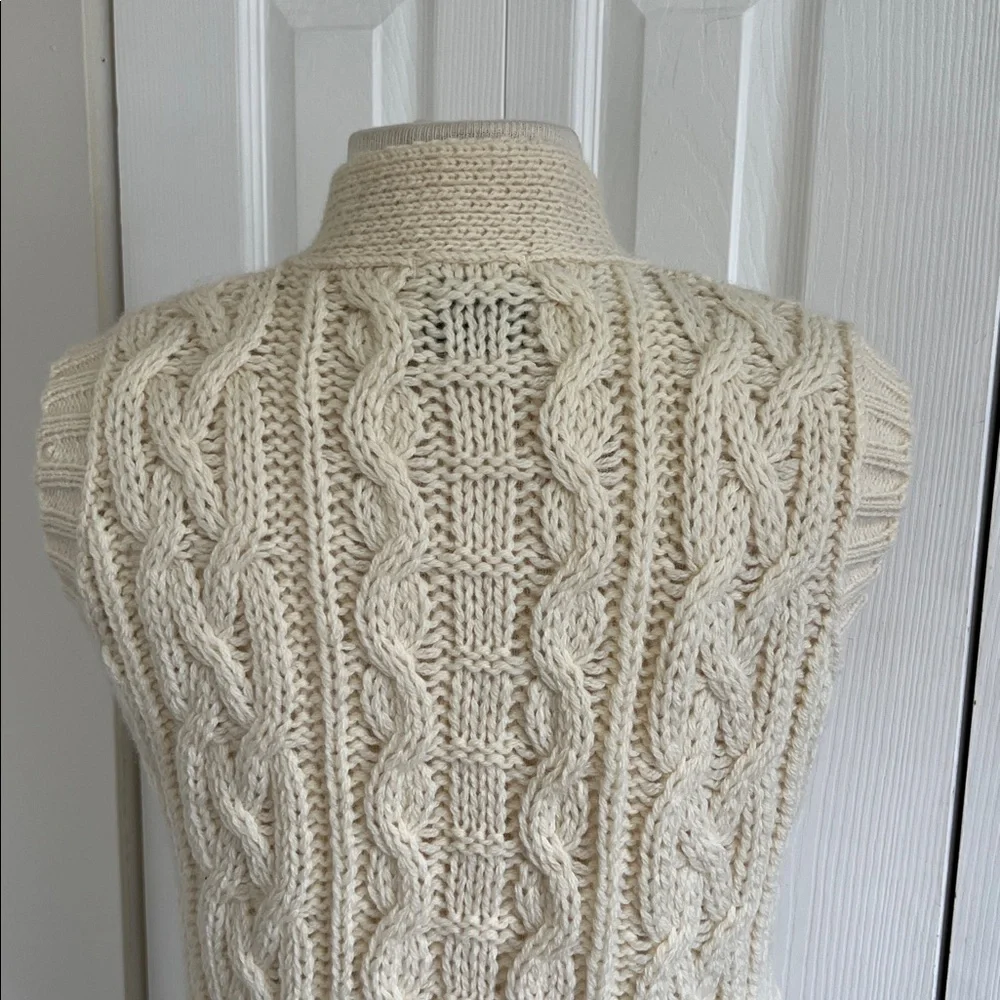 Vintage Aran Fisherman Wool Cream Cable Knit Sweater Vest - Picture 10 of 16